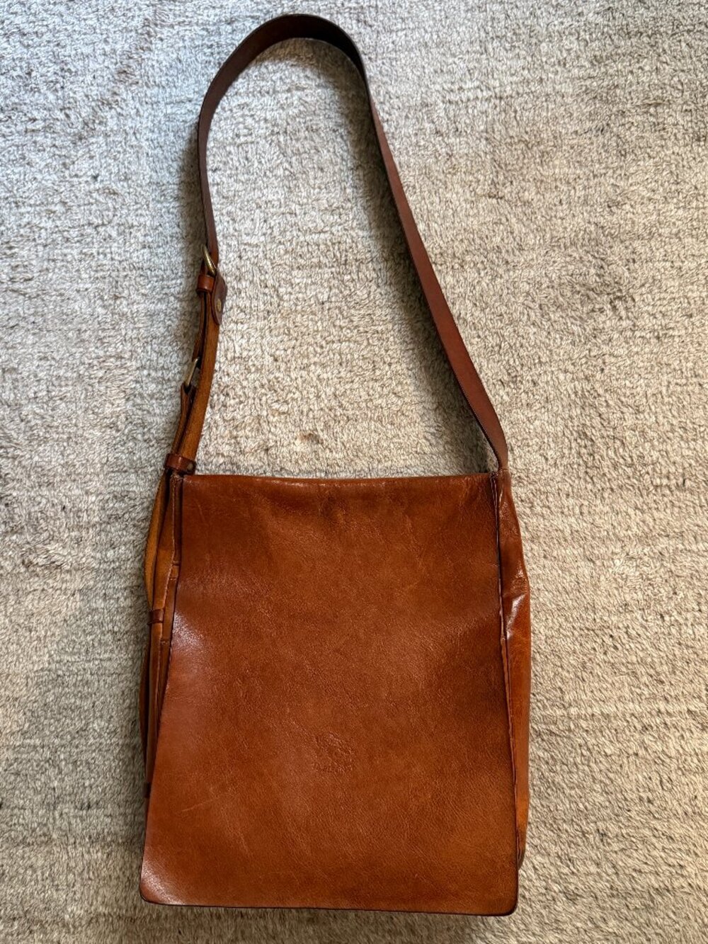 Il Bisonte Leather Crossbody Bag Vintage Patina Natural Unisex w/ Dust Bag
